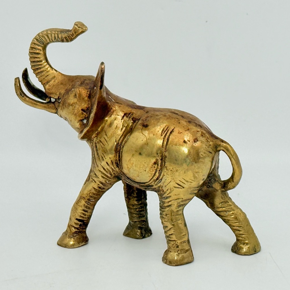 Vintage Solid Brass Elephant Figurine Trunk Up for Luck || elephant brass statue